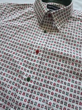 Paul Fredrick Christmas Gift Print Button Down Shirt Mens 17x37 Tailored Fit
